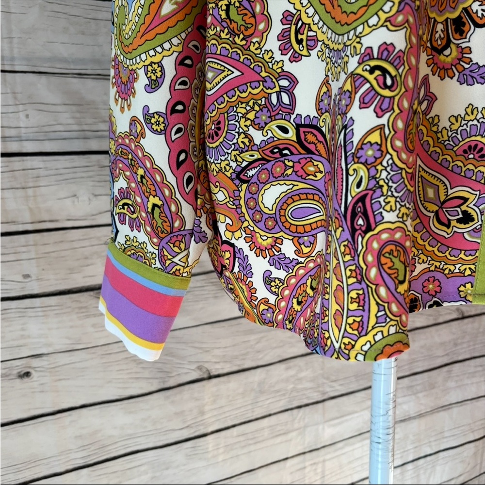 Rachel Zoe Paisley Button-Front Silky Blouse in Pink Multi - Picture 5 of 10